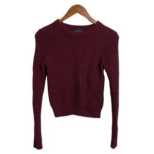 Ann Taylor Womens Maroon Chunky Knit Ribbed Semi Cropped Wool Blend Sweater XS